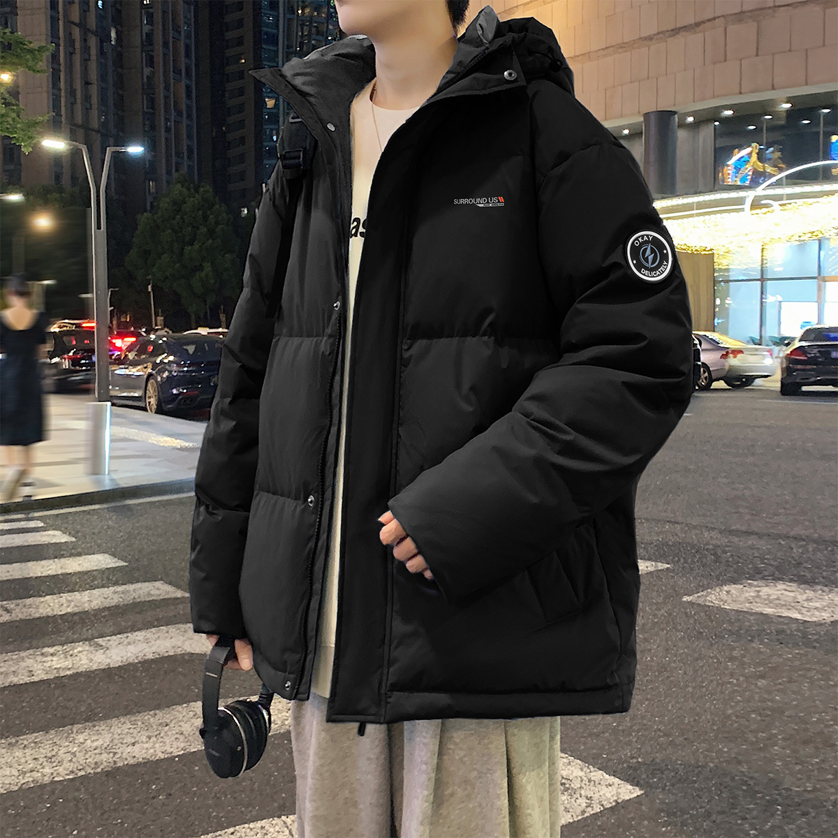 唐狮冬季新款男羽绒服连帽短款宽