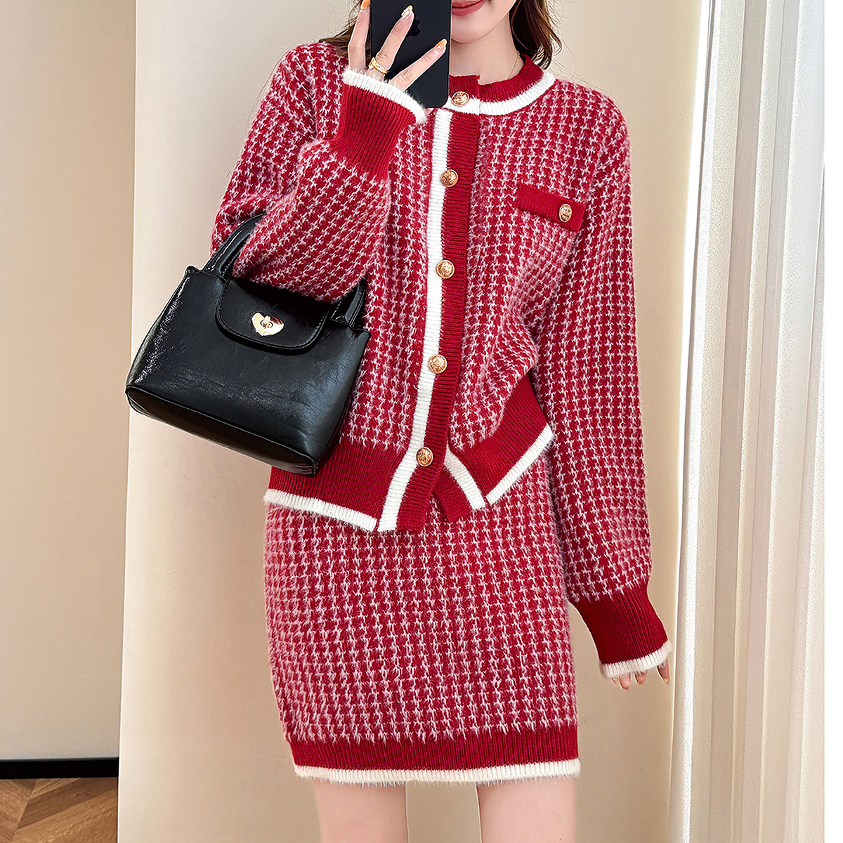 唐狮秋季套装女上下两件套减龄高级感名媛风开衫和半裙两件套tu