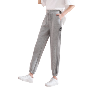 唐狮运动裤女冬宽松加绒加厚灰色束脚卫裤休闲百搭潮流工装裤子