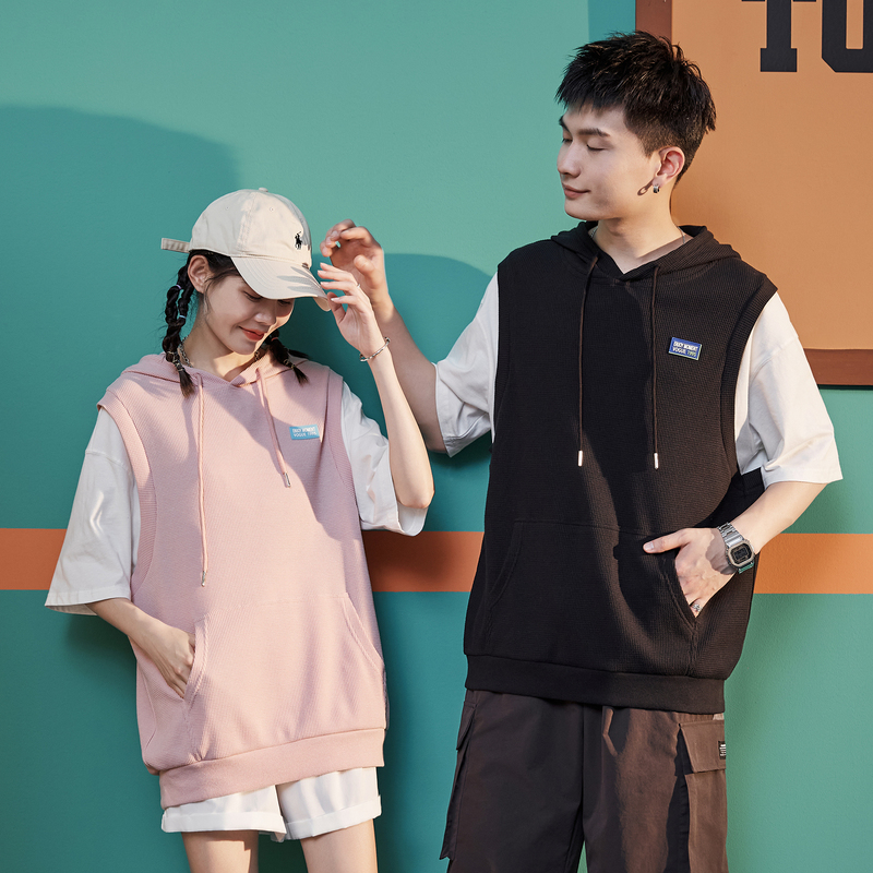 唐狮华夫格薄款半袖卫衣夏情侣短