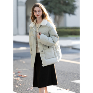 唐狮冬短款羽绒服女拼接仿羊羔毛翻领超好看羽绒外套少女收腰TUTA