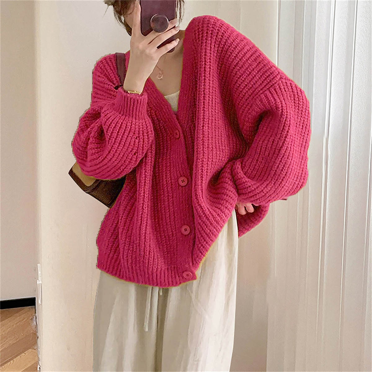 唐狮秋冬季女毛衣简约宽松开衫外套厚实百搭流行慵懒风超好看tu