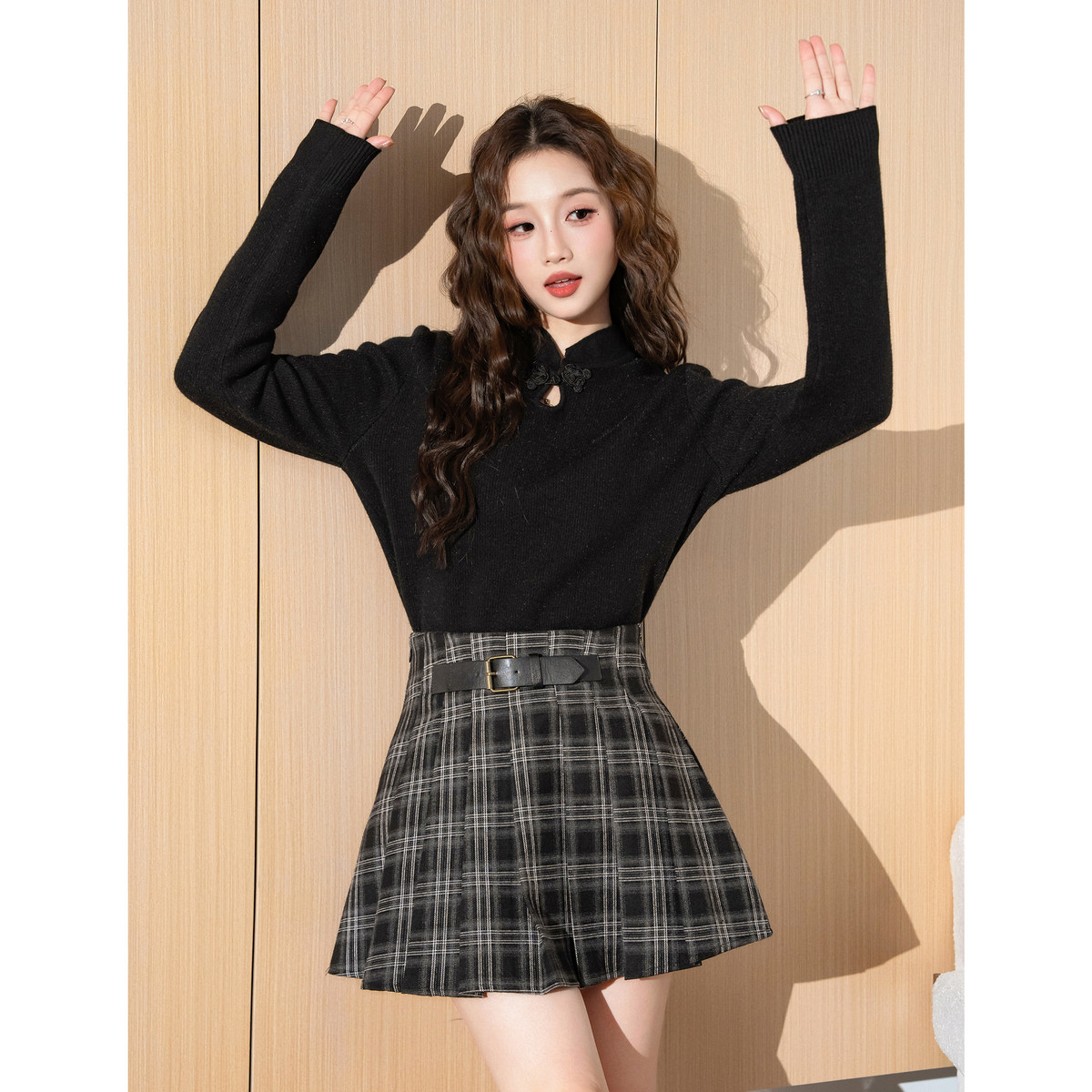 唐狮新款冬季新中式领加绒白色内搭打底衫女今年流行爆款上衣TE