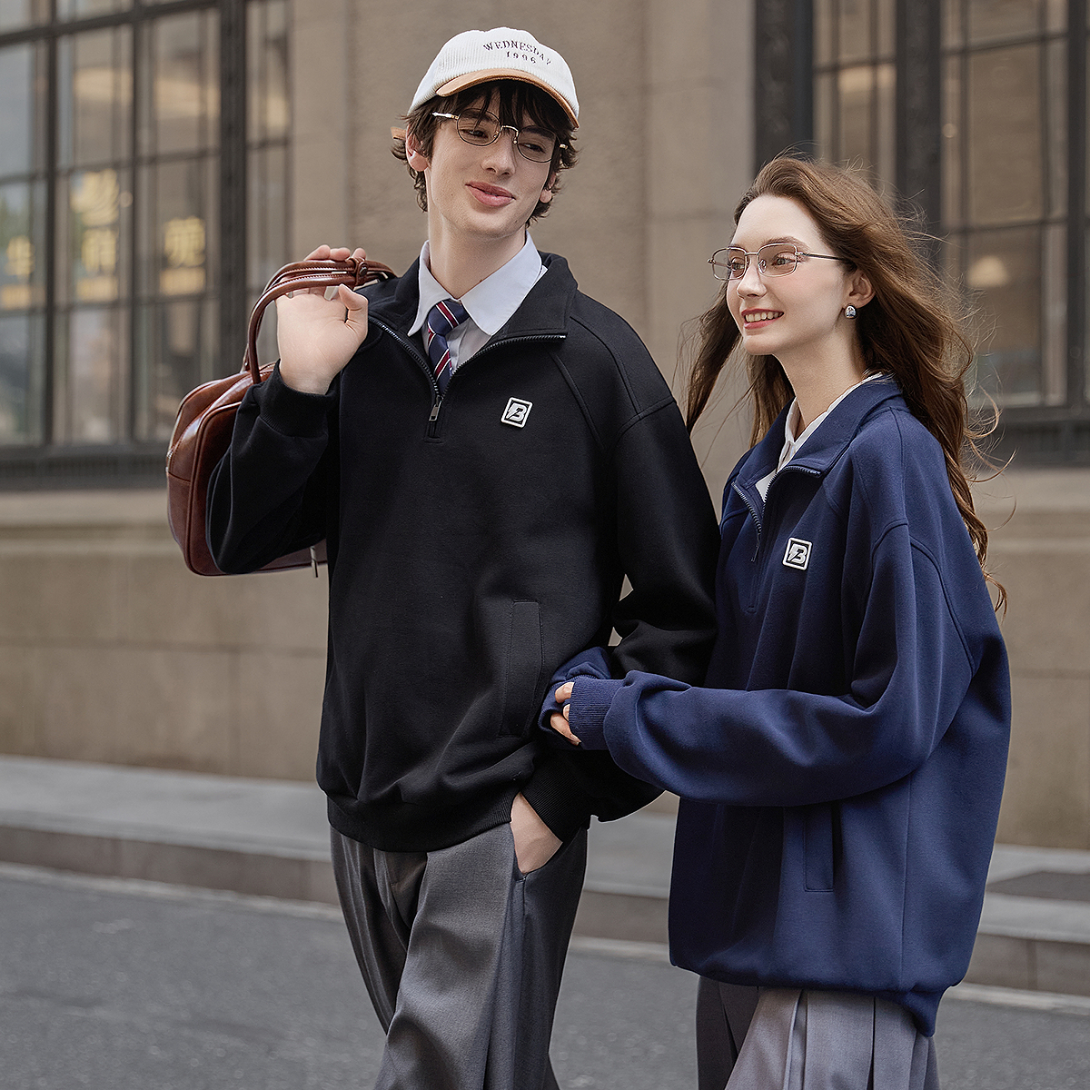 唐狮新款秋季卫衣情侣款半开襟卫