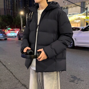 唐狮冬季新款羽绒服男连帽短款纯色休闲加厚保暖面包服外套潮TD