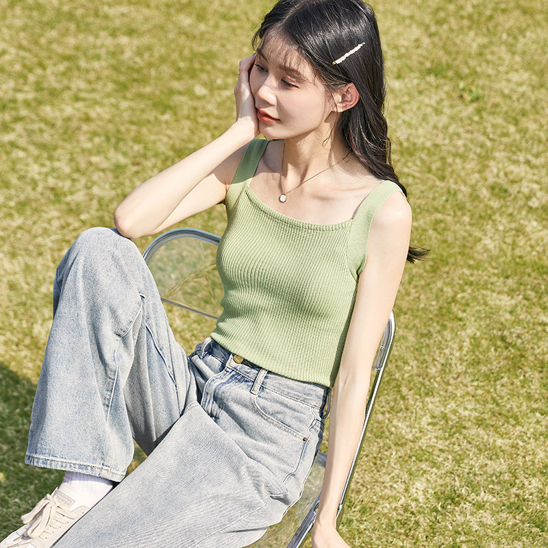 唐狮基础小吊带春夏吊带背心女内搭外穿法式针织上衣打底白色