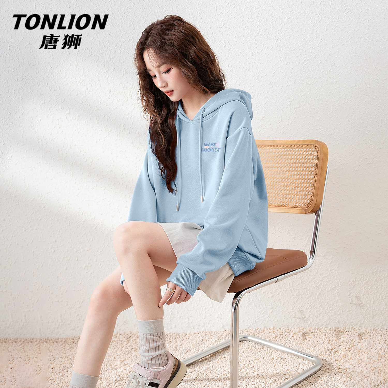 唐狮官方蓝色连帽卫衣外套女2025