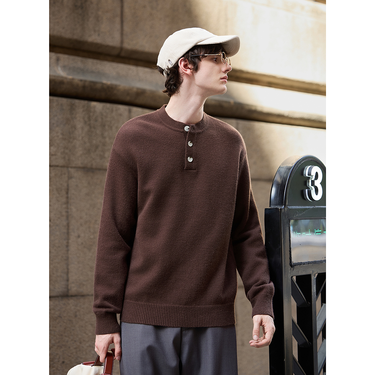 唐狮秋冬季新款毛衣男圆领净色半