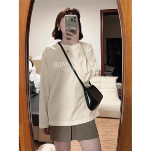 T恤女圆领设计感印花t恤纯棉超好看TMTA 长袖 唐狮秋季 新款