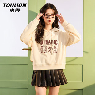 唐狮休闲连帽卫衣女2026新款春秋款女款宽松显瘦短款套头上衣女VB