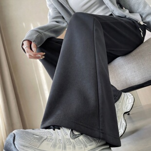 唐狮春秋新款女休闲裤宽松直筒阔腿裤显瘦百搭黑工装长裤 TD