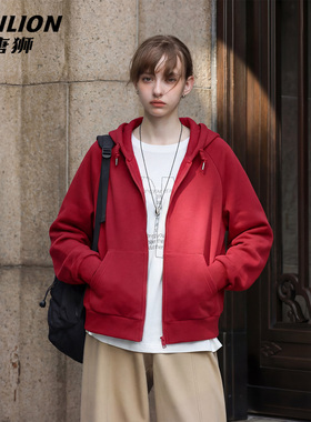 唐狮官方红色卫衣外套女2026新款春本命年帽衫宽松上衣新年战袍VC