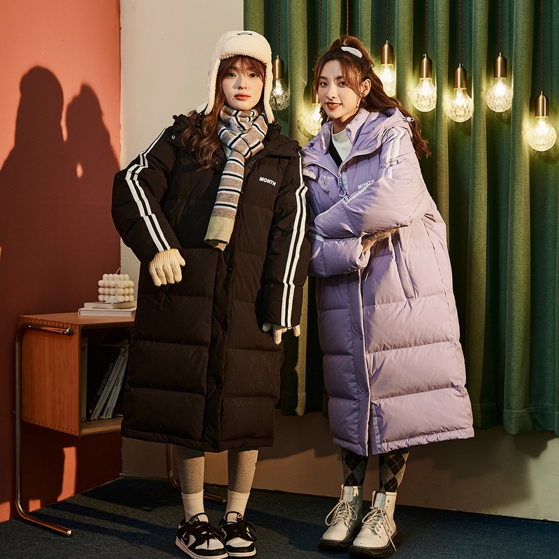 唐狮长款羽绒服女冬季黑色中长羽
