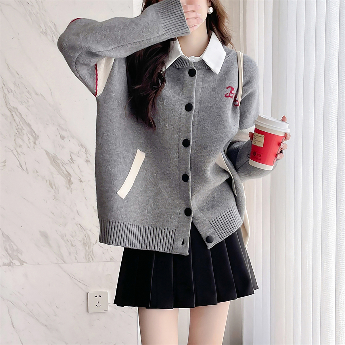 唐狮秋冬毛衣外套女简约风袖上图