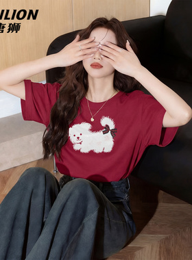 唐狮官方短袖t恤女2026年夏季新款红色本命年马年新年过年衣服VB