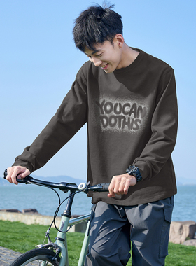 唐狮春季款长袖T恤男美式印花圆领上衣宽松内搭简约打底衫潮酷tTD