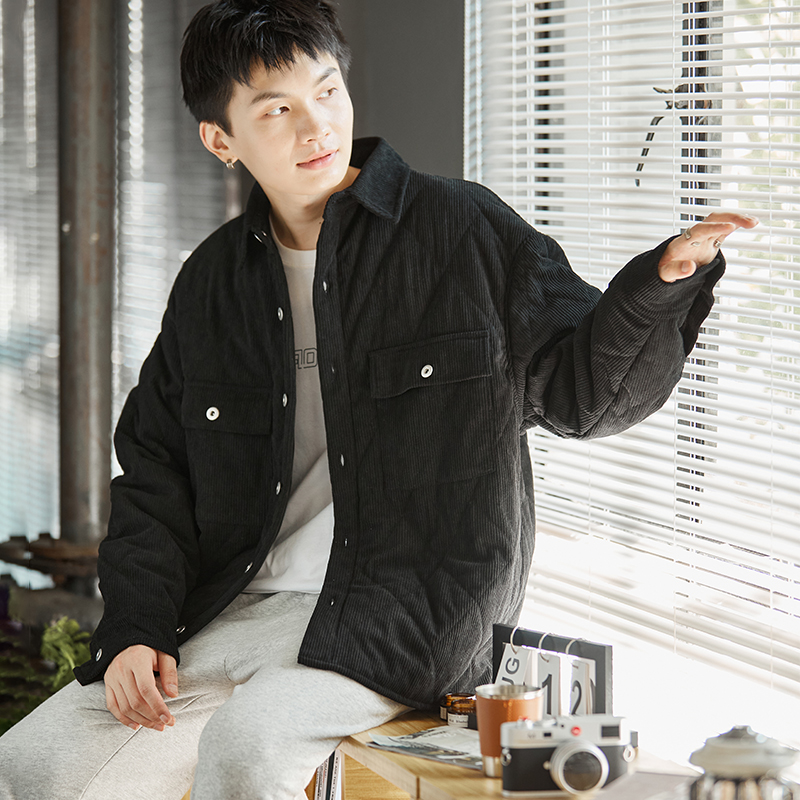 唐狮灯芯绒外套男装冬季菱形格保