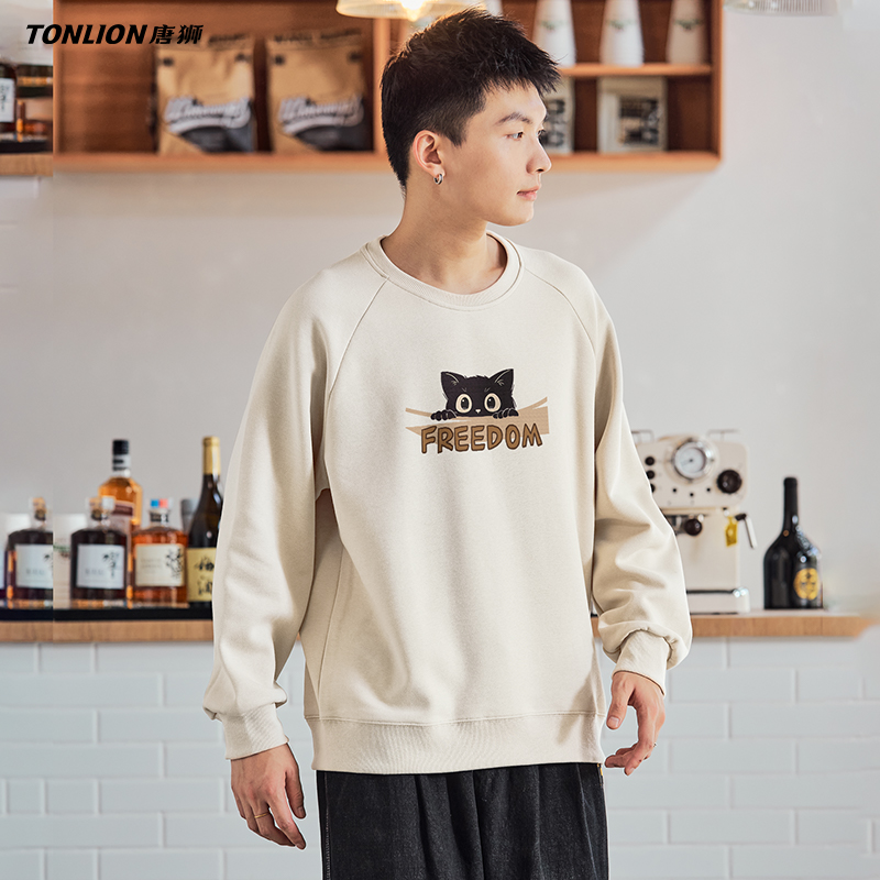 唐狮卫衣男春秋款宽松插肩长袖