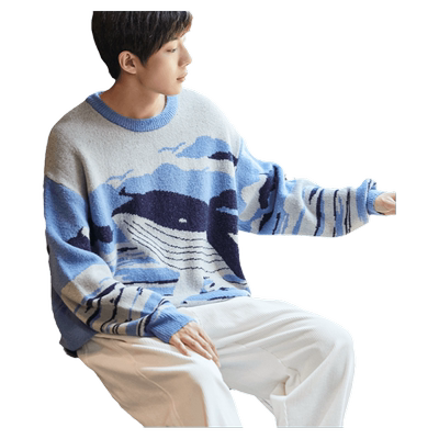 唐狮日系毛衣男生秋冬季新满印提