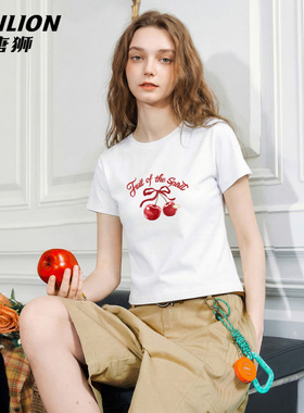 唐狮官方白色短袖t恤女2026新款春夏美式修身纯欲打底衫短上衣VC