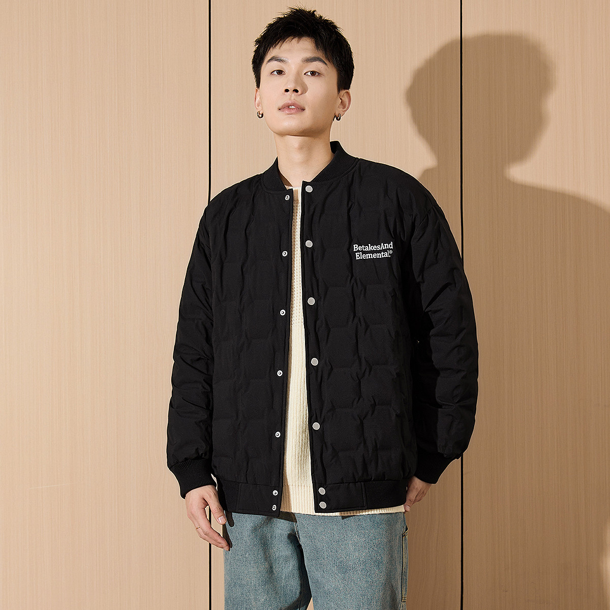 唐狮冬季新款羽绒服男轻薄棒球领