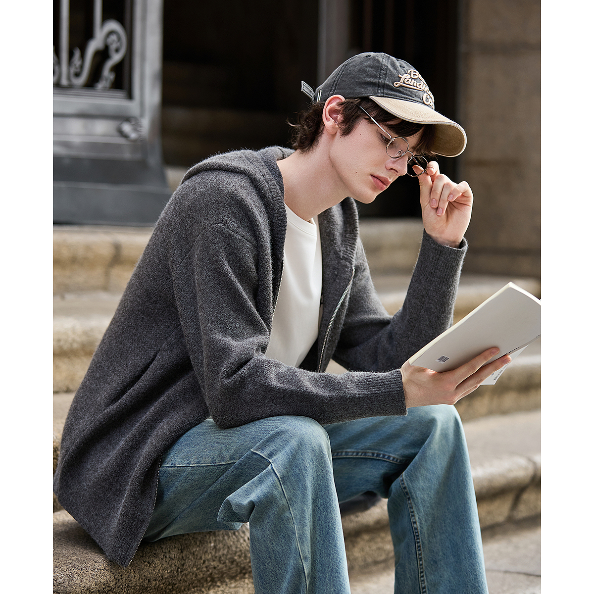 唐狮秋冬季毛衣外套男灰色慵懒风