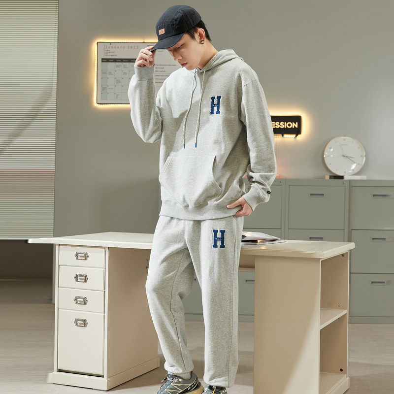 唐狮春秋休闲运动套装男长袖宽松连帽卫衣青少年休闲百搭衣服套装