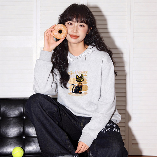 唐狮秋冬2026新款女微阔连帽套头卫衣蝴蝶结立体印花甜美少女VS