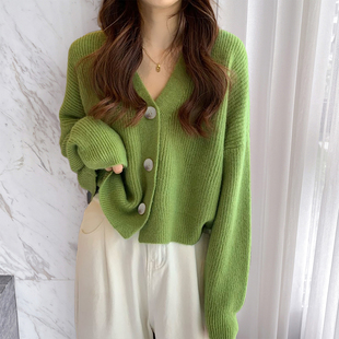 唐狮秋冬毛衣女经典简约百搭V领针织开衫外套红色费尔岛外套TD