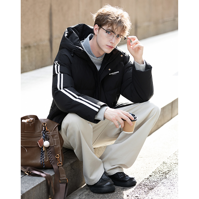 唐狮秋冬季羽绒外套男加厚连帽袖