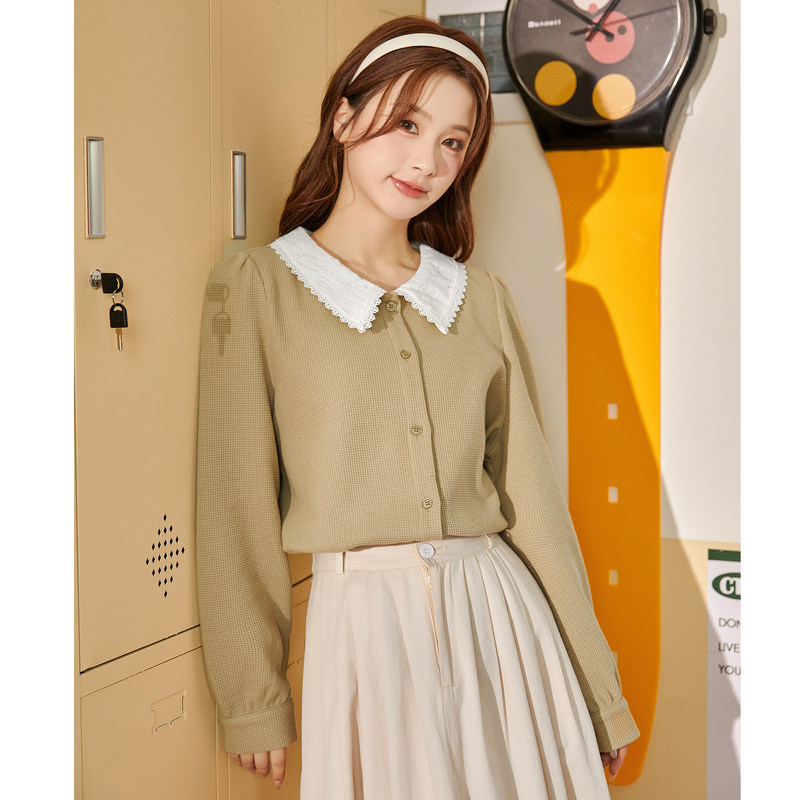 唐狮长袖衬衫女冬季新内搭娃娃领衬衣今年流行遮肉上衣别致