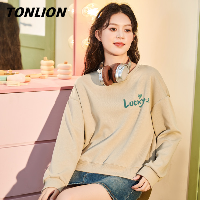 唐狮无帽卫衣女2025新款爆款春秋款美式圆领外套宽松小个子上衣V