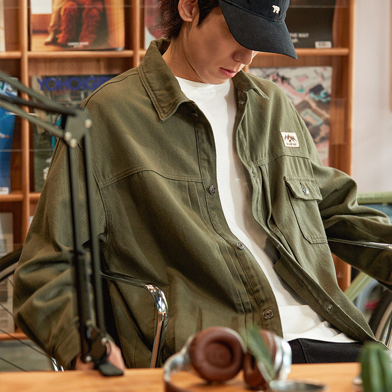 唐狮秋季新款外套男休闲翻领夹克男外套韩版宽松牛仔外套男