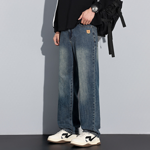 唐狮春夏季新款男牛仔裤阔腿宽松细节直筒美式复古潮流休闲长裤