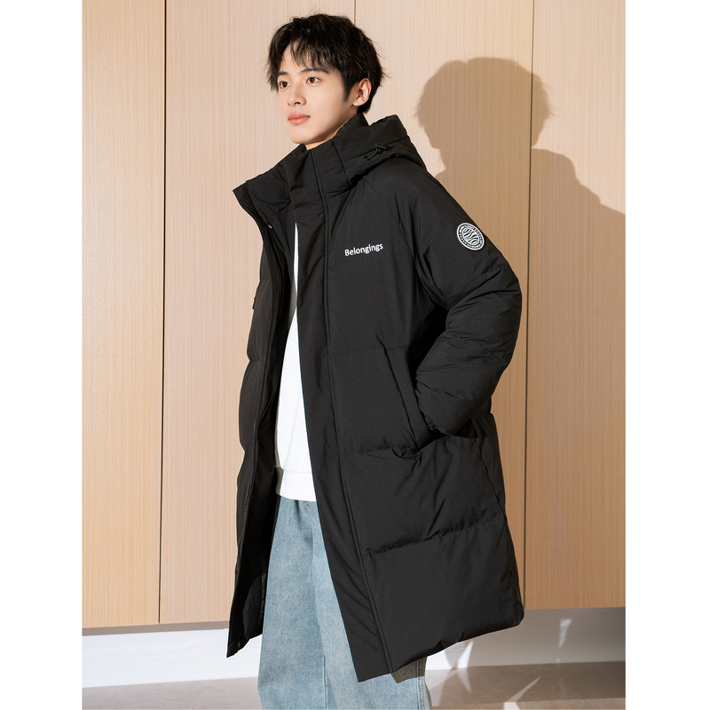唐狮冬季新款男羽绒服中长款连帽