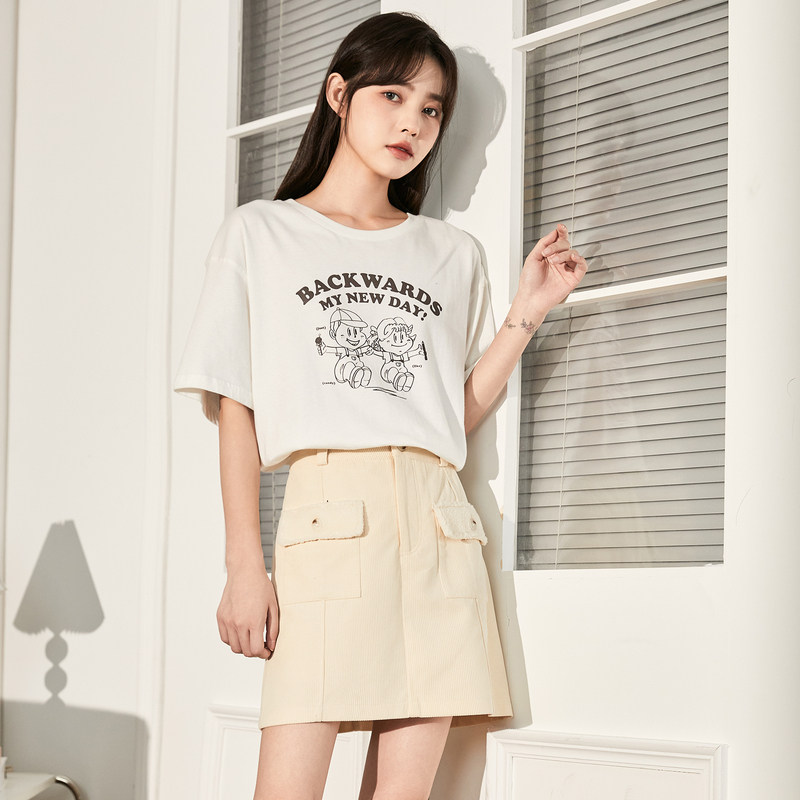 唐狮短裙女高腰显瘦百搭灯芯绒半身裙秋季新款拼接包臀a字裙