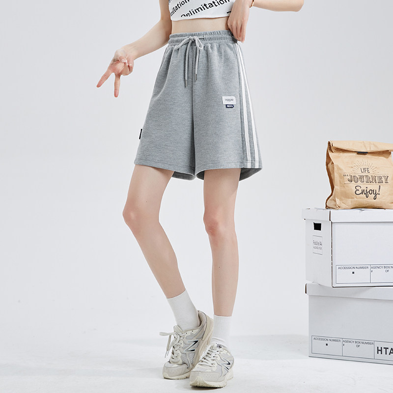 唐狮夏装休闲短裤女宽松阔腿运动裤女穿搭拼接直筒高腰卫裤工装裤