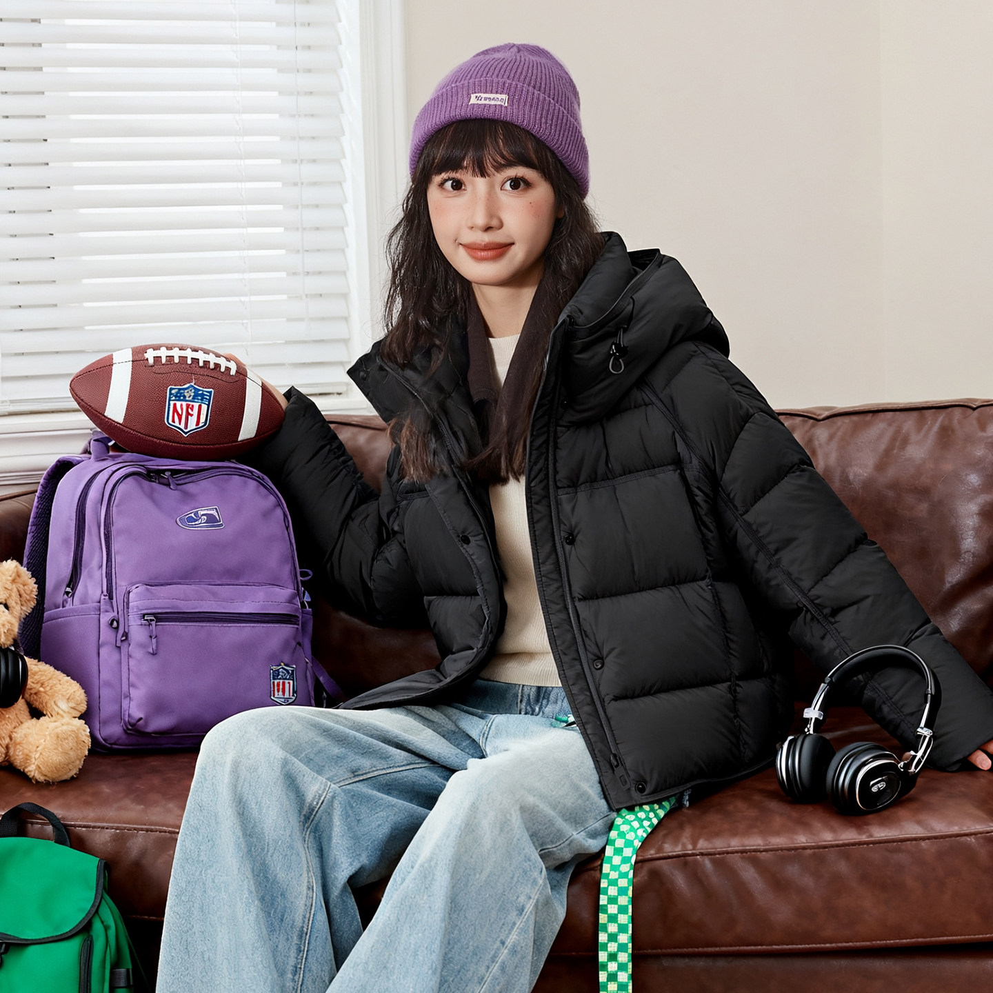 唐狮官方黑色羽绒服冬季女款2025