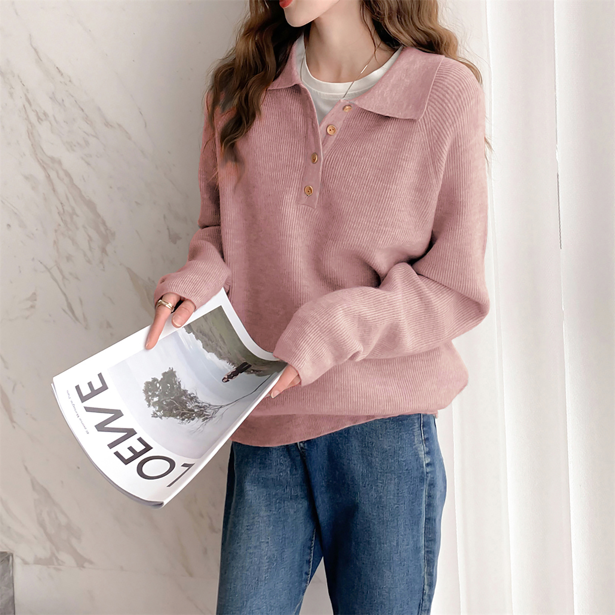 唐狮秋冬季女毛衣简约百搭翻领半