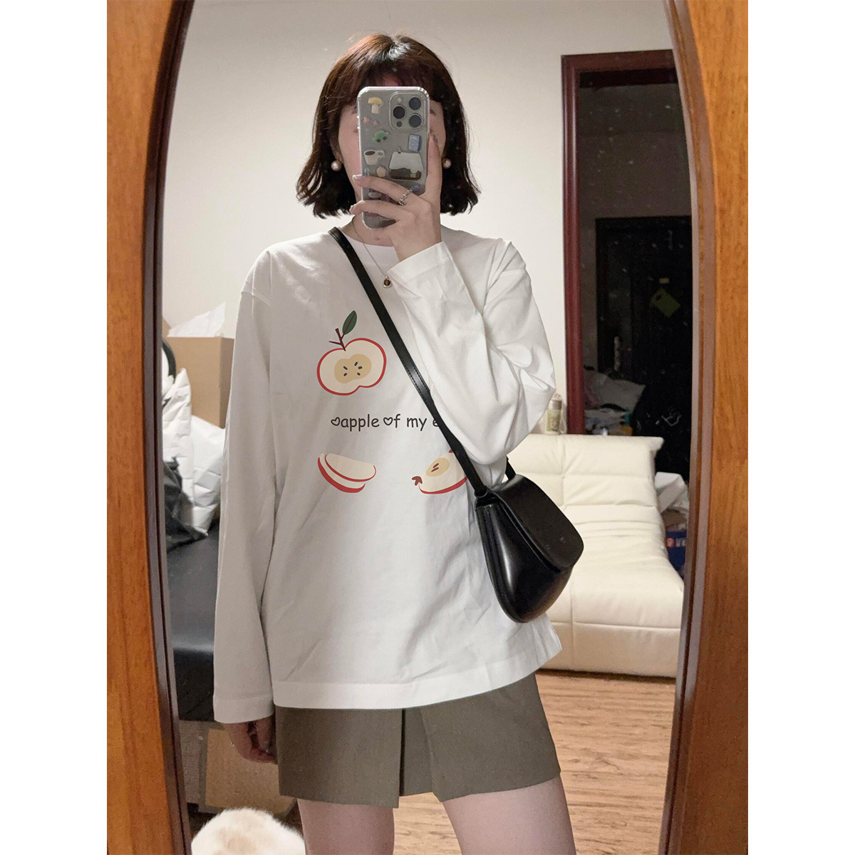 唐狮春秋季女圆领前胸水果图案长