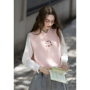 女圆领蝴蝶结甜美系温柔TMTA 唐狮秋冬背心毛线衫 史努比联名款