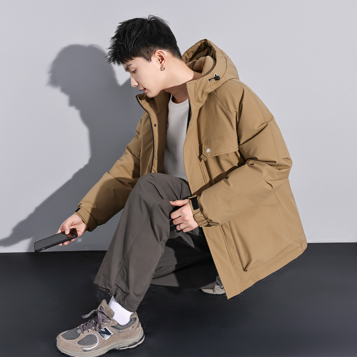 唐狮冬季新款男士工装羽绒服短款