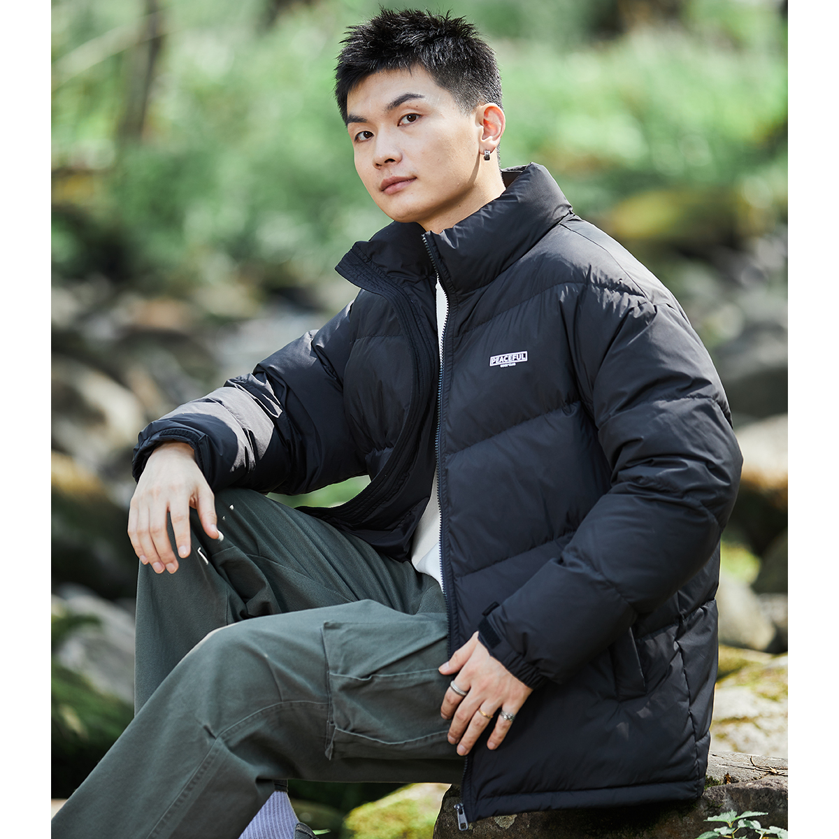 唐狮冬季新款男士羽绒服立领短款