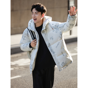 唐狮冬季男短款羽绒服连帽满印卡通风涂鸦超酷百搭时尚保暖TUTA