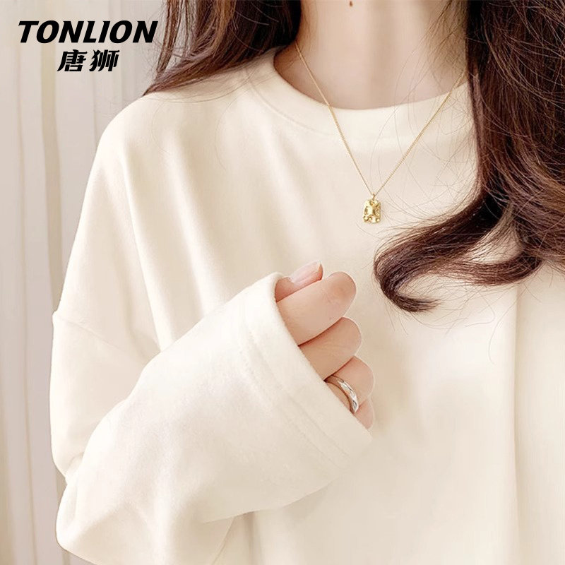 唐狮奶杏纯棉长袖t恤女2025年春装新品内搭打底衫正肩上衣VB