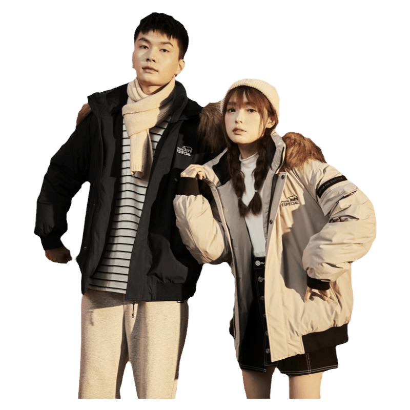 唐狮羽绒服冬季情侣款工装连帽男女同码宽松保暖毛领短款厚外套