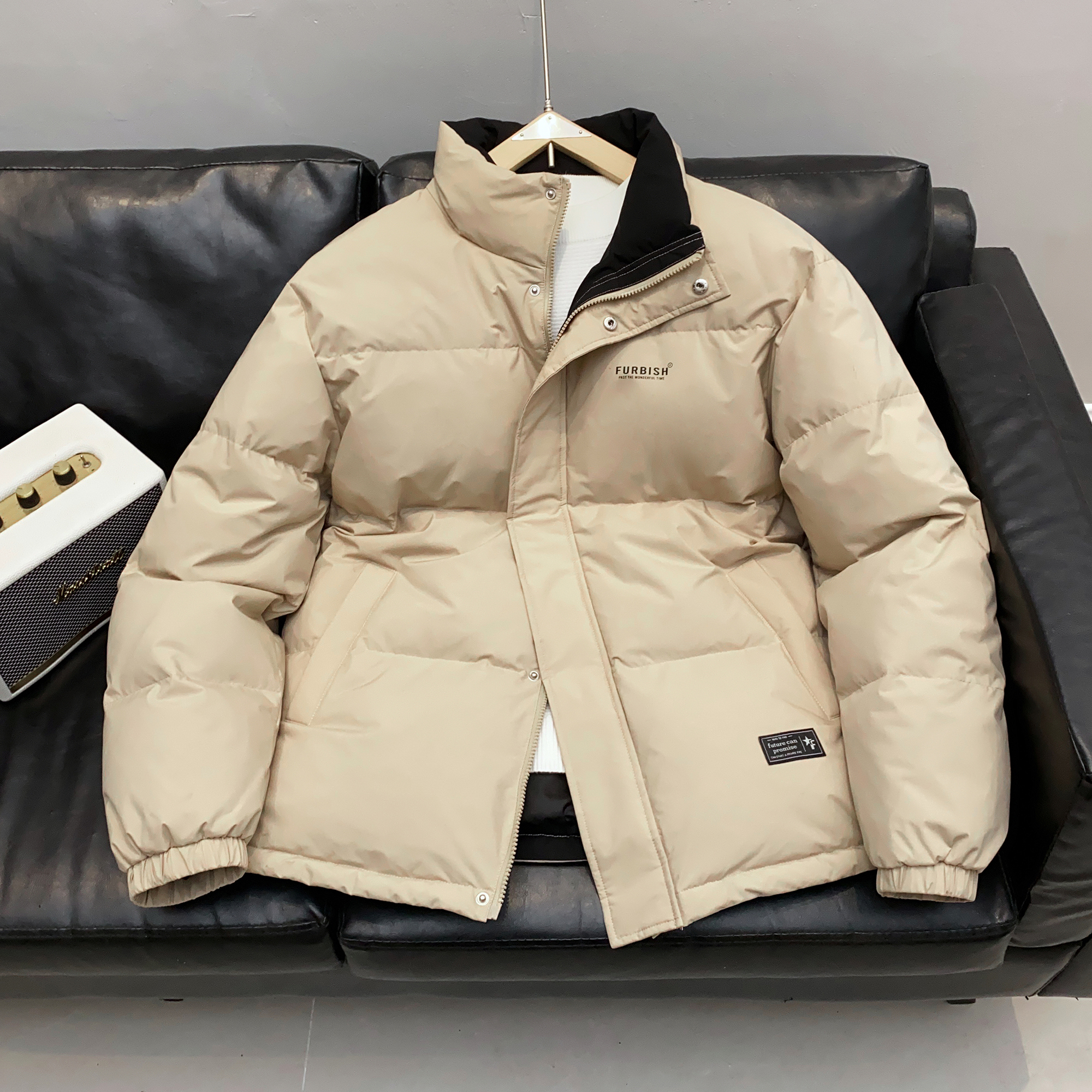 唐狮冬季男短款羽绒服净色小标撞色立领简约面包服加厚保暖TU