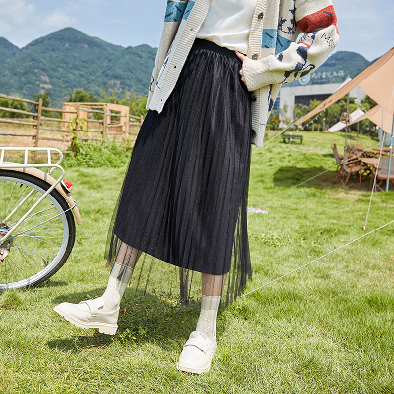 唐狮春秋套装裙子女时尚洋气外套网纱裙长袖针织衫高级感两件套