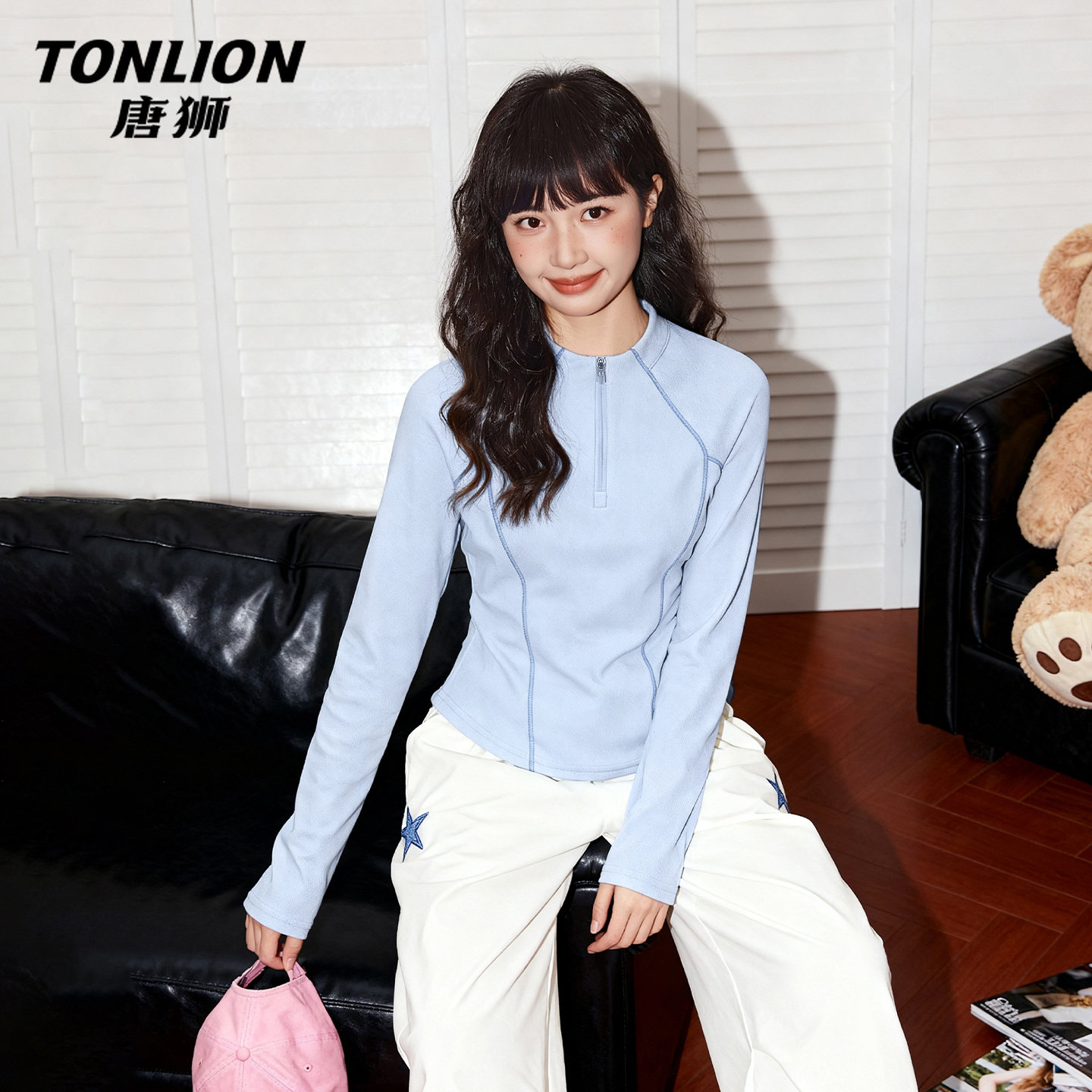 唐狮官方半拉链速干长袖t恤女2026新款春夏款户外运动修身上衣V