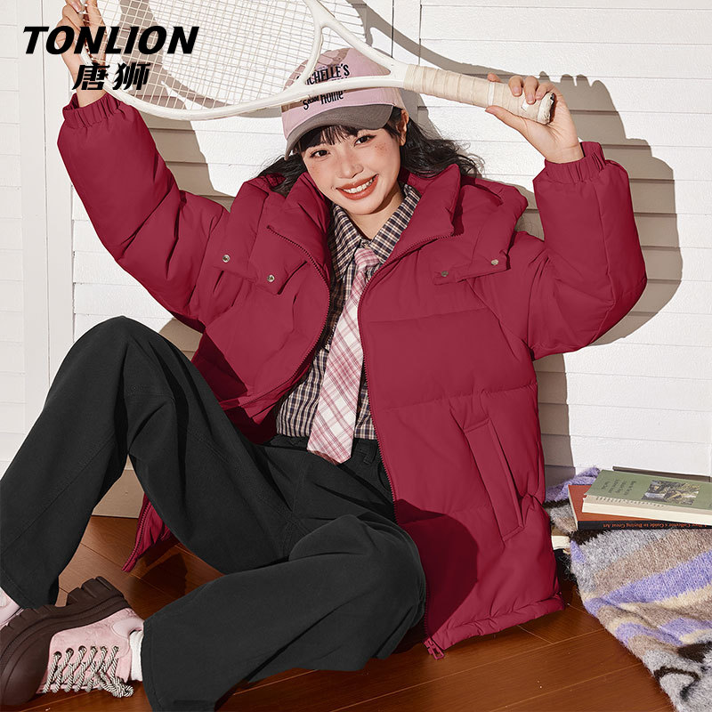 唐狮红色棉服女款2025新款冬季
